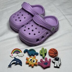 Purple Clogs Kids Size 4 Toddler Slip On Sandals Lightweight W Charms